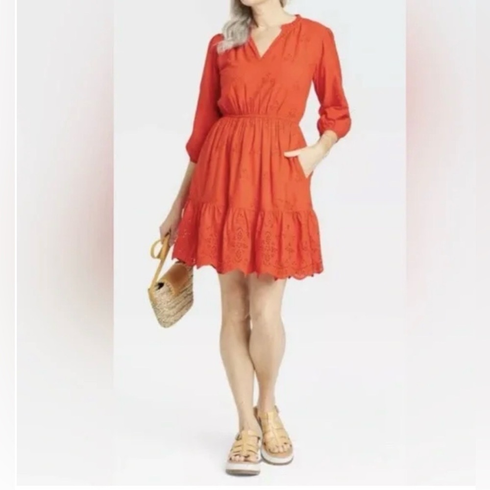 Knox Rose Women’s Eyelet A Line Mini Dress Orange Size Large